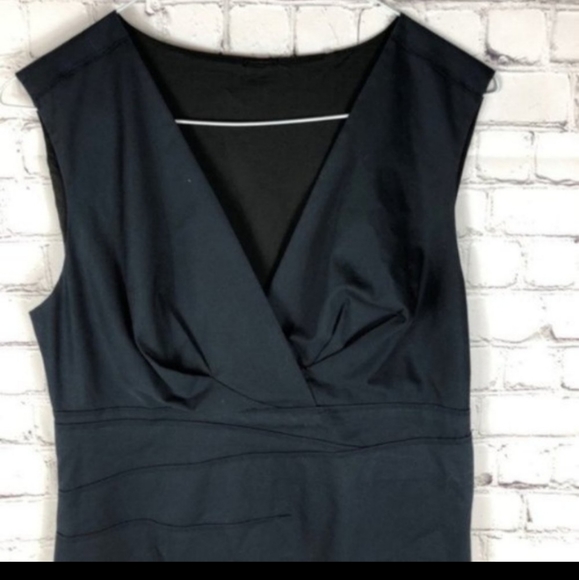 Elie Tahari Sonya Cotton Poplin Ruched-Front Sleeveless Blue Dress - Picture 5 of 8